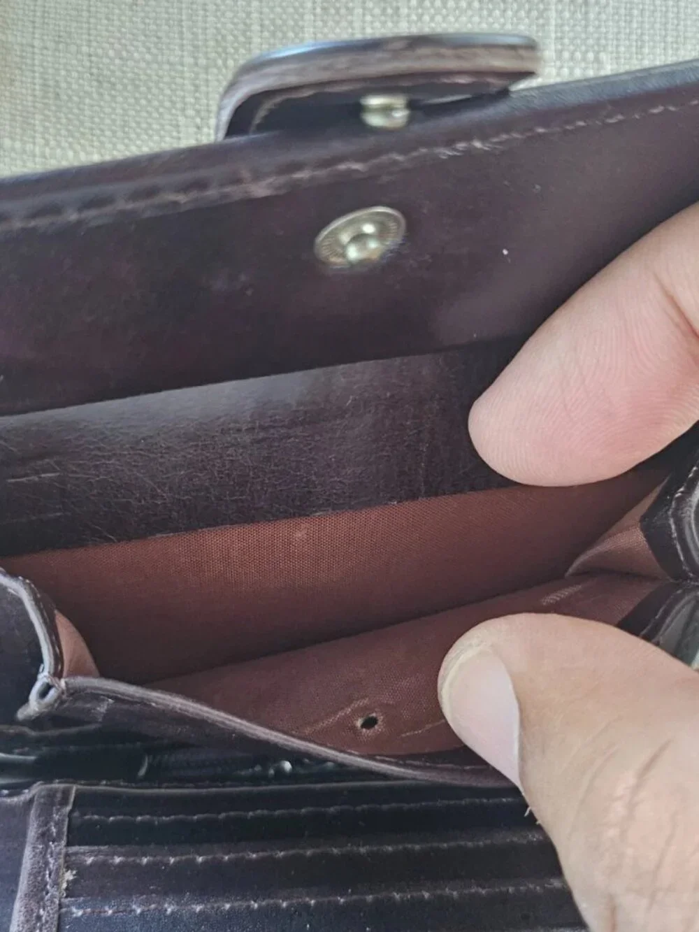 Handmade Wallet Bifold Cardholder Dark Brown Genuine Leather Clutch Purse Defect